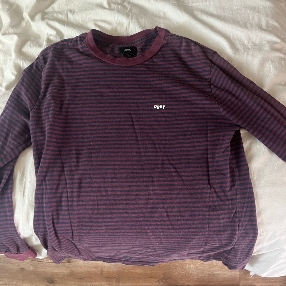 Obey Purple and Black Striped Top